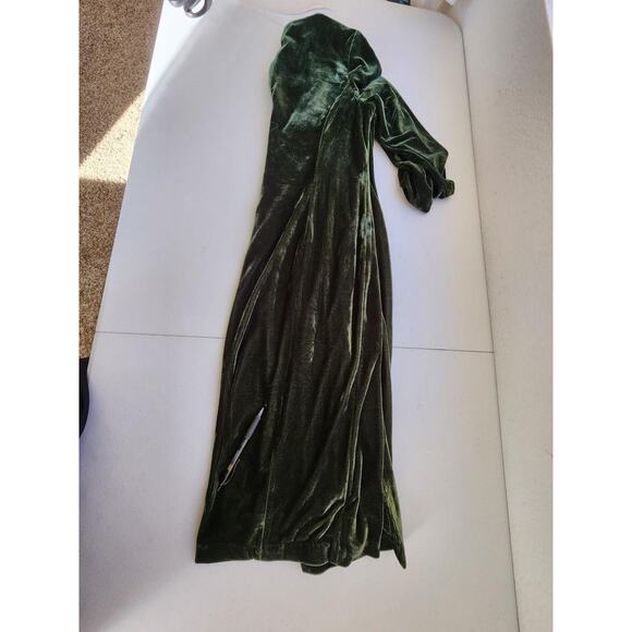 Donna Morgan Dress Womens 14 Green Velvet Long Sleeve Square Neck Midi Holidays - Picture 11 of 15